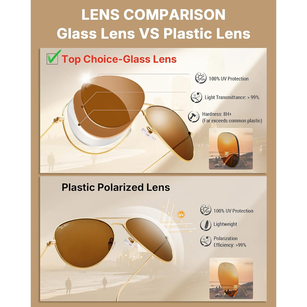 Pro Acme Classic Aviator Sunglasses For Women & Men Glass Lens Metal Frame Uv400 Driver Sunglasses