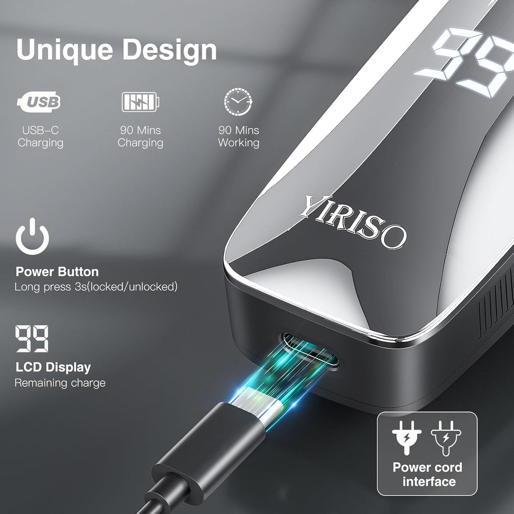 YIRISO Electric Razor for Men, 90Min Long-Lasting Rotary Shaver with 4D Floating Head & LCD Display, Ultra Smooth for Sensitive Skin, IPX6 Waterproof, USB-C Fast Charge, with Travel Case - Ideal Gift