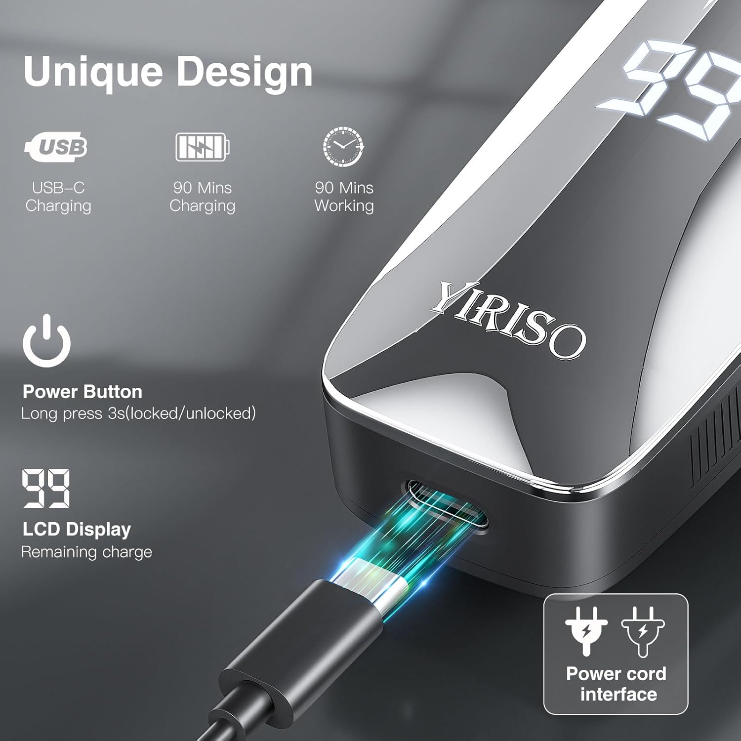 YIRISO Electric Razor for Men, 90Min Long-Lasting Rotary Shaver with 4D Floating Head & LCD Display, Ultra Smooth for Sensitive Skin, IPX6 Waterproof, USB-C Fast Charge, with Travel Case - Ideal Gift