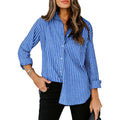 Womens Button Down Shirts Cotton Striped Dress Shirt Long Sleeve Collared Office Work Blouses Tops