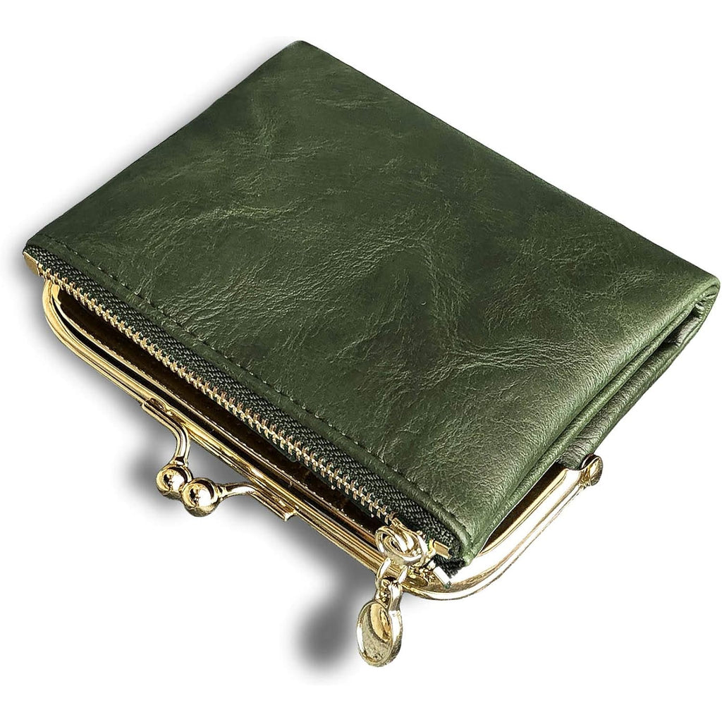 AOXONEL Womens Wallet Small Rfid Ladies Compact Bifold Leather Vintage Coin Purse With Zipper and Kiss Lock