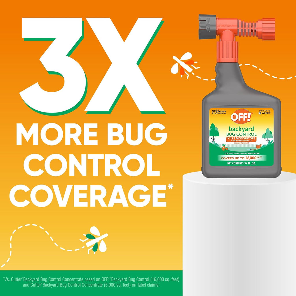 Off! Backyard Bug Control Pretreat, 32 Oz, Outdoor Bug Treatment, Covers Up To 16,000 Sq. Ft., Kills For Up To 8 Weeks, With A Convenient Hose Connection