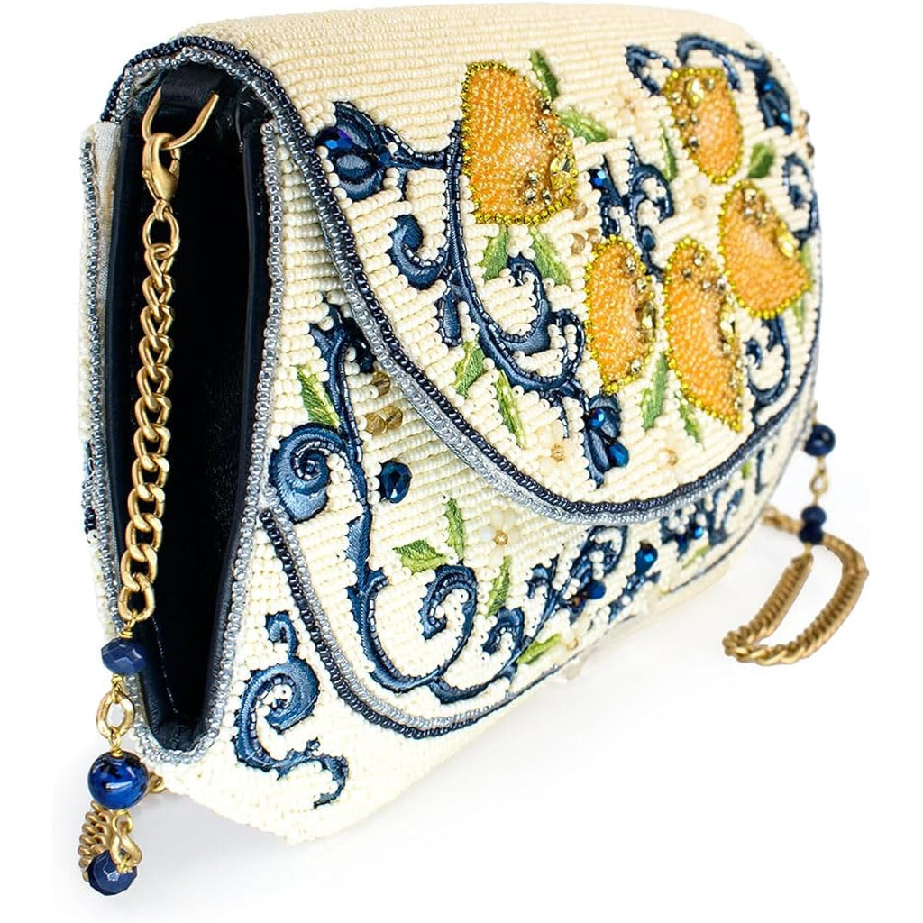 Mary Frances Capri Lemons Beaded Crossbody Handbag – Lemon Fruit Embroidered Evening Clutch Purse With Removable Chain Strap, Multicolor