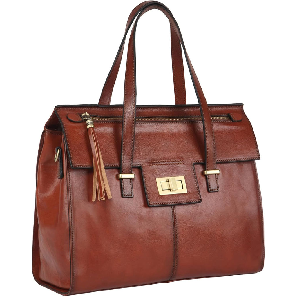 Italian Full Grain Leather Purses For Women With Stylish Fringe | Eco-Friendly Leather,Flap Turn Lock Design,Leather Tassel,Fits 9.7 Inch Ipad,Detachable Shoulder Strap