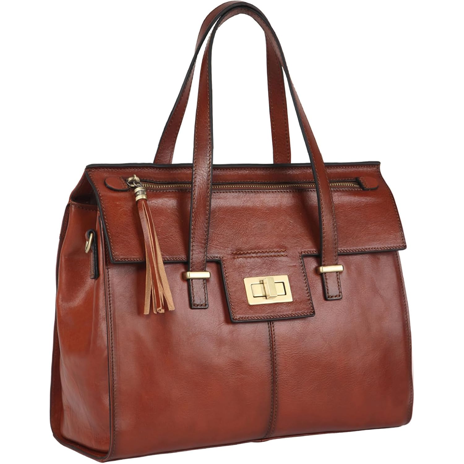 Italian Full Grain Leather Purses For Women With Stylish Fringe | Eco-Friendly Leather,Flap Turn Lock Design,Leather Tassel,Fits 9.7 Inch Ipad,Detachable Shoulder Strap