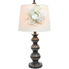 Elegant Designs Lt3097-Wht Stacked Ball Lamp With Couture Linen Flower Shade, Aged Bronze