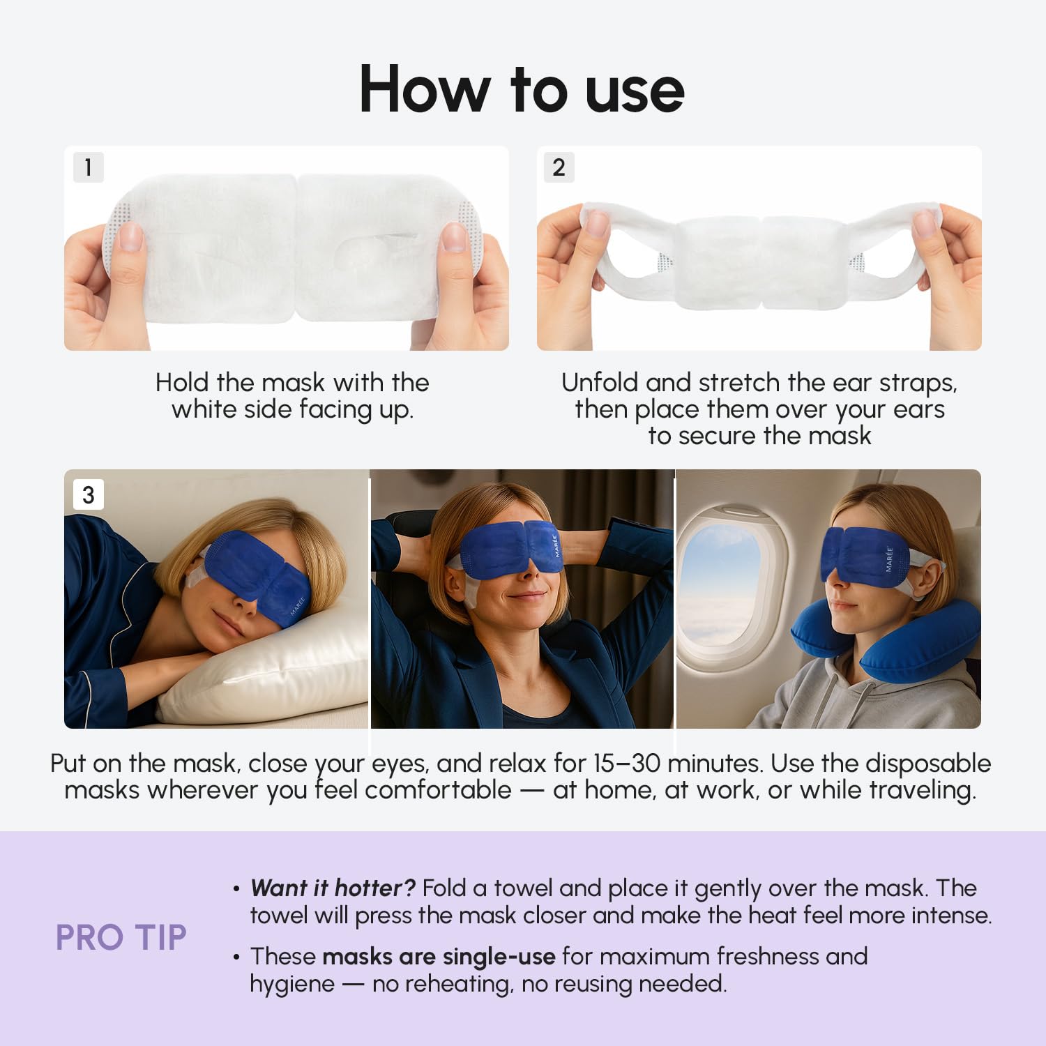 Maree Heated Eye Masks For Dry Eyes – Steam Eye Mask Disposable – Self Heating Eye Mask For Puffy Eye – Facial Steamer Alternative For Relaxation – Warm Compress For Eyes – Spa Gift For Women