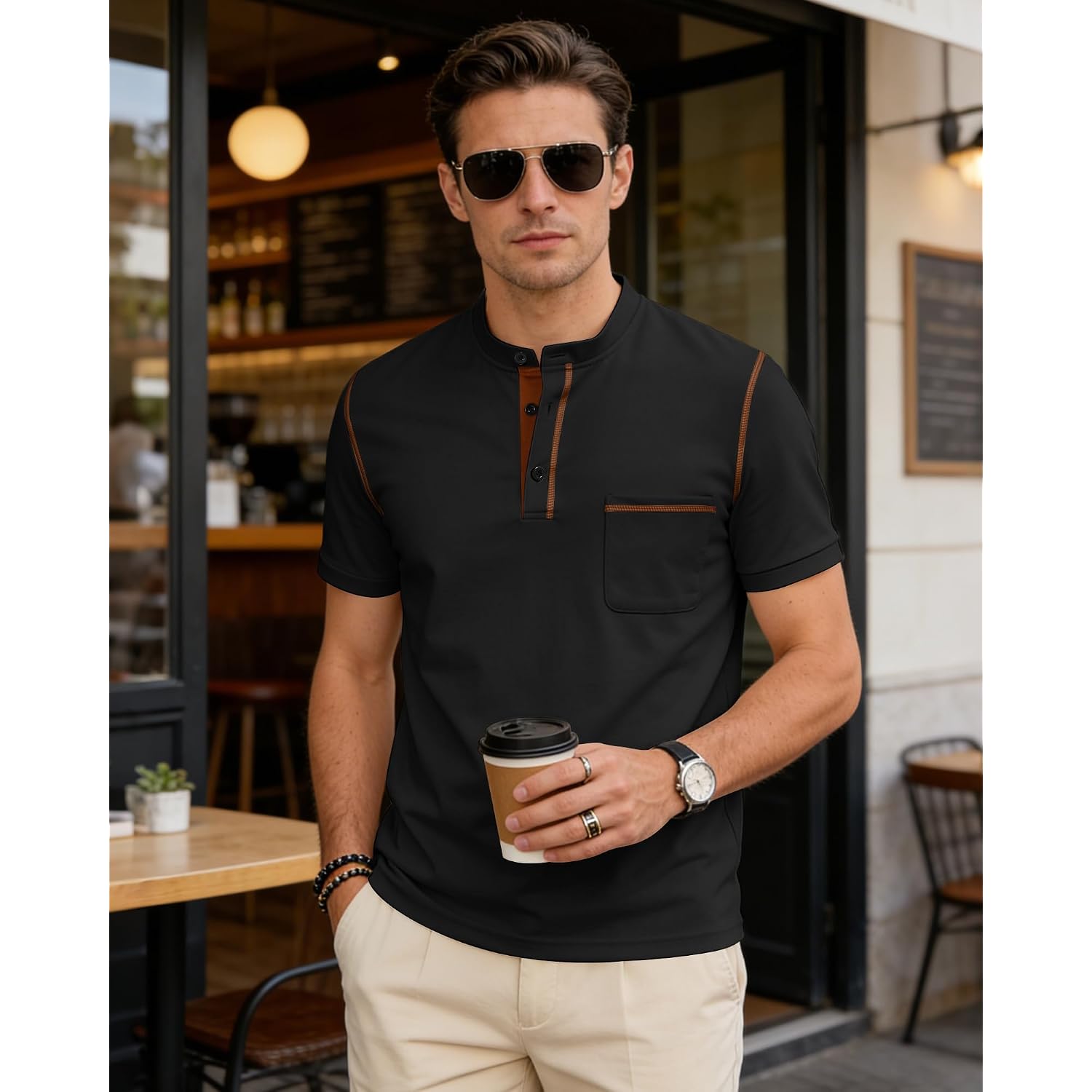 Men'S Henley Shirt Short Sleeve T-Shirt Casual Top Pullover Summer Lightweight Tee Shirts With Button