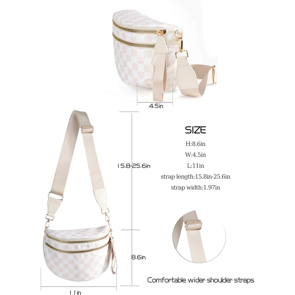 FEIBOON Spacious Checkered Nylon Crossbody Bag Bum Bag Handbags Wallets for Women