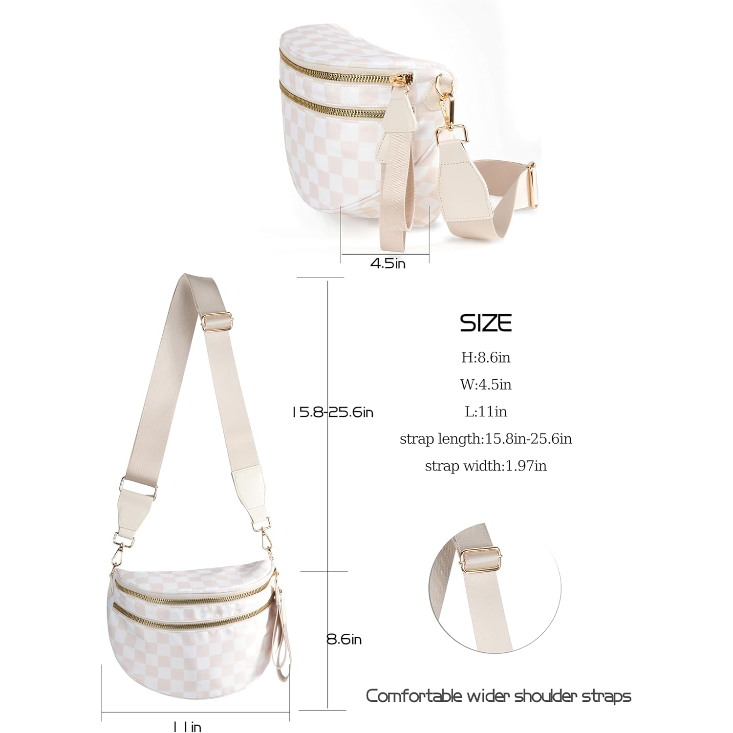 FEIBOON Spacious Checkered Nylon Crossbody Bag Bum Bag Handbags Wallets for Women