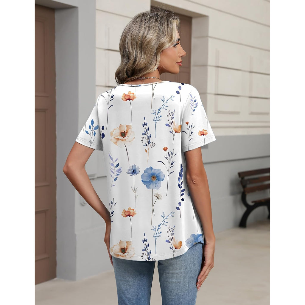 Zeagoo Womens Summer Tops 2026 Short Sleeve Shirts V Neck Pleated Tunic Tops Work Blouses Business Casual Outfits S-3Xl