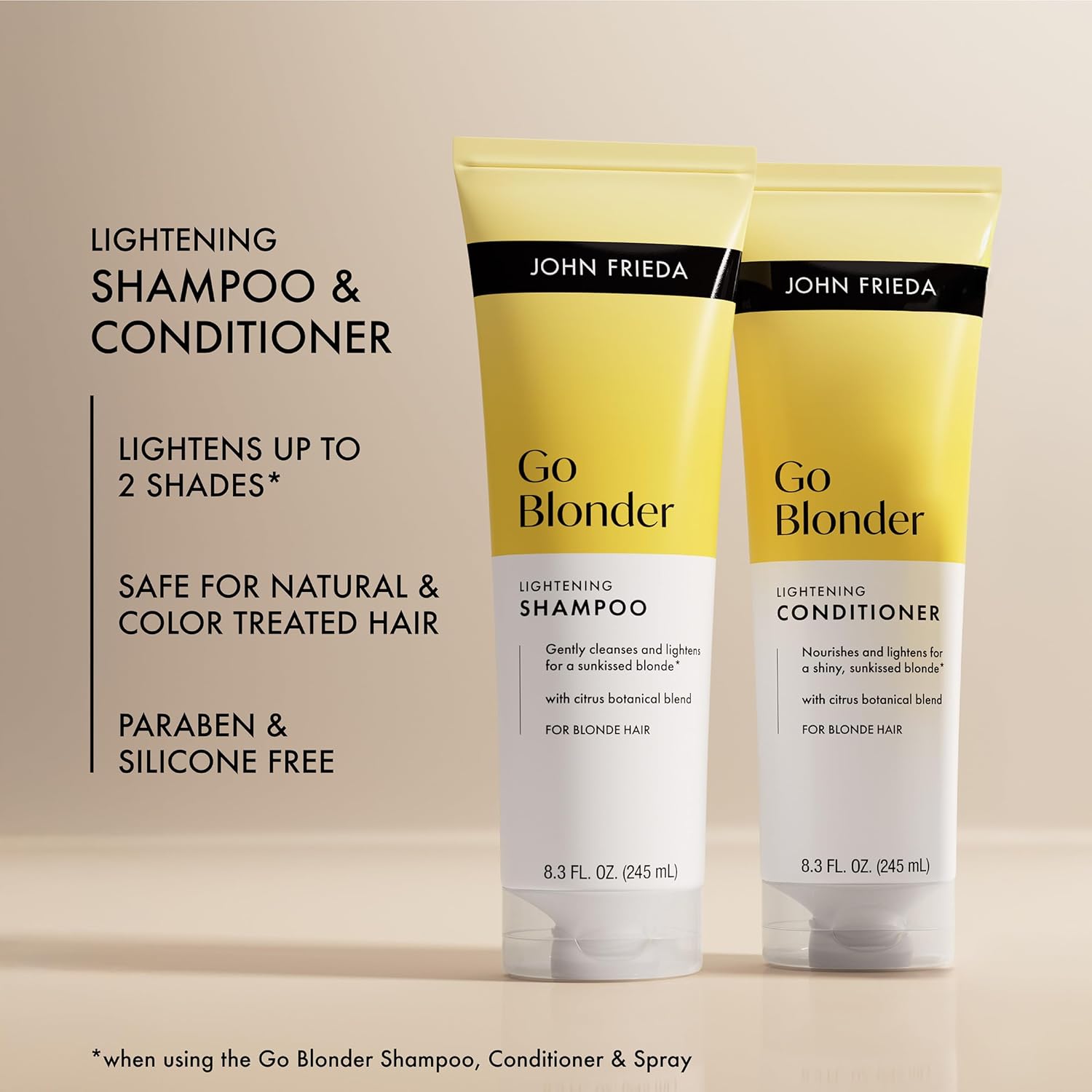 John Frieda Go Blonder Shampoo and Conditioner Set, Gradually Lightens Blonde Color Up, For Natural or Color-Treated Hair, 8.3 oz, Pack of 2