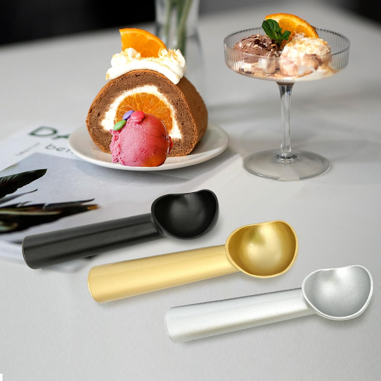Ice Cream Scoop,7 Inches Nonstick Anti-Freeze One Piece Aluminum Scooper Spoon, Heavy Duty Durable Design, Easy Clean, For Gelato, Cookie Dough, Sorbet, Almond (Silver)