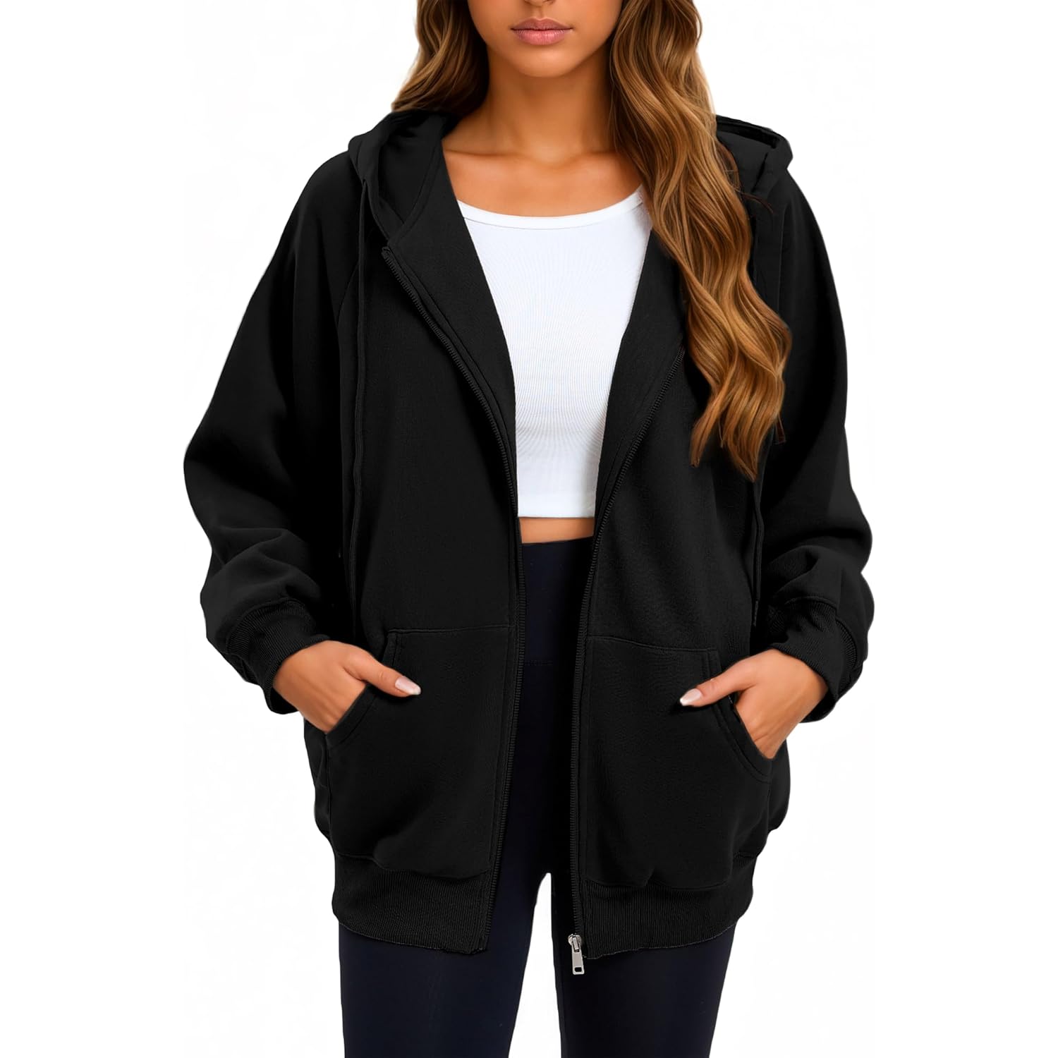 Oyamiki Zip Up Hoodie Women Oversized Sweatshirt Trendy Casual Tops Fashion Fall Outfits Jackets With Pockets