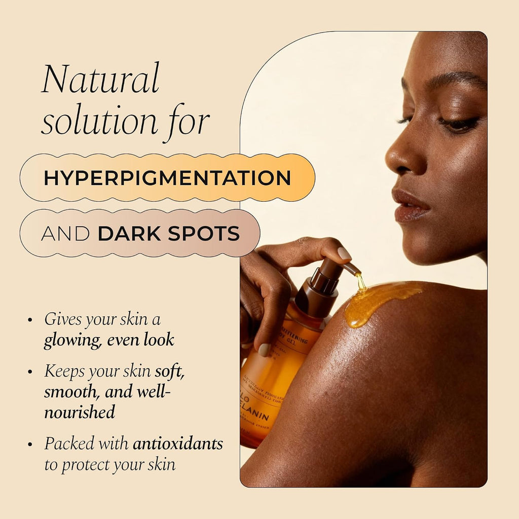 Glo Melanin Brightening Body Oil – Topical Moisturizer With Vitamin C, Kojic Acid & Turmeric – Lightweight Hydrating Cosmetic Oil For Melanin-Rich Skin (8 Oz / 230 Ml)