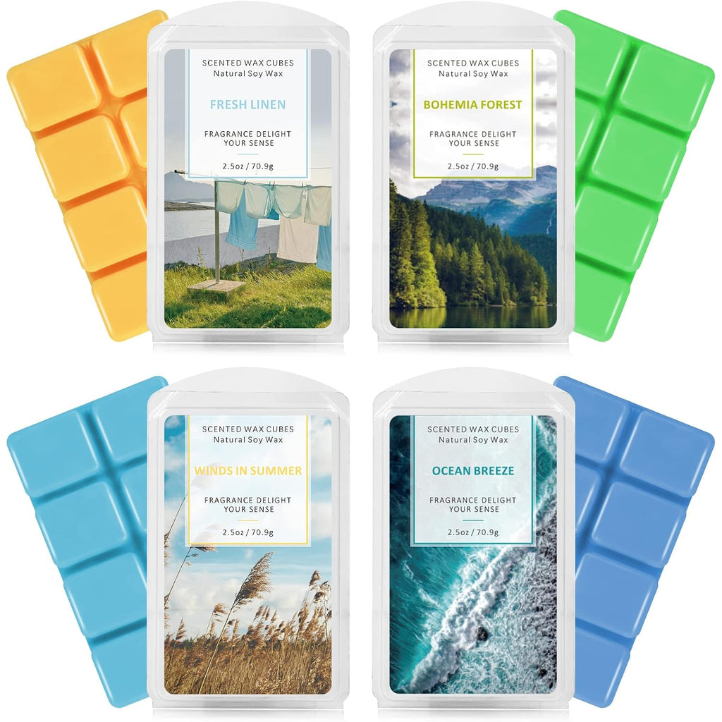 Wax Melts Wax Cubes, Soy Wax Cubes For Wax Warmer, Ocean Breeze, Fresh Linen, Bohemia Forest, Winds In Summer, 4 X 2.5 Oz
