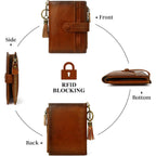 Leather Wallet Women,Rfid Blocking Small Wallets For Women Compact Bifold Slim Wallet Card Holder With Zipper Coin Pocket Brown