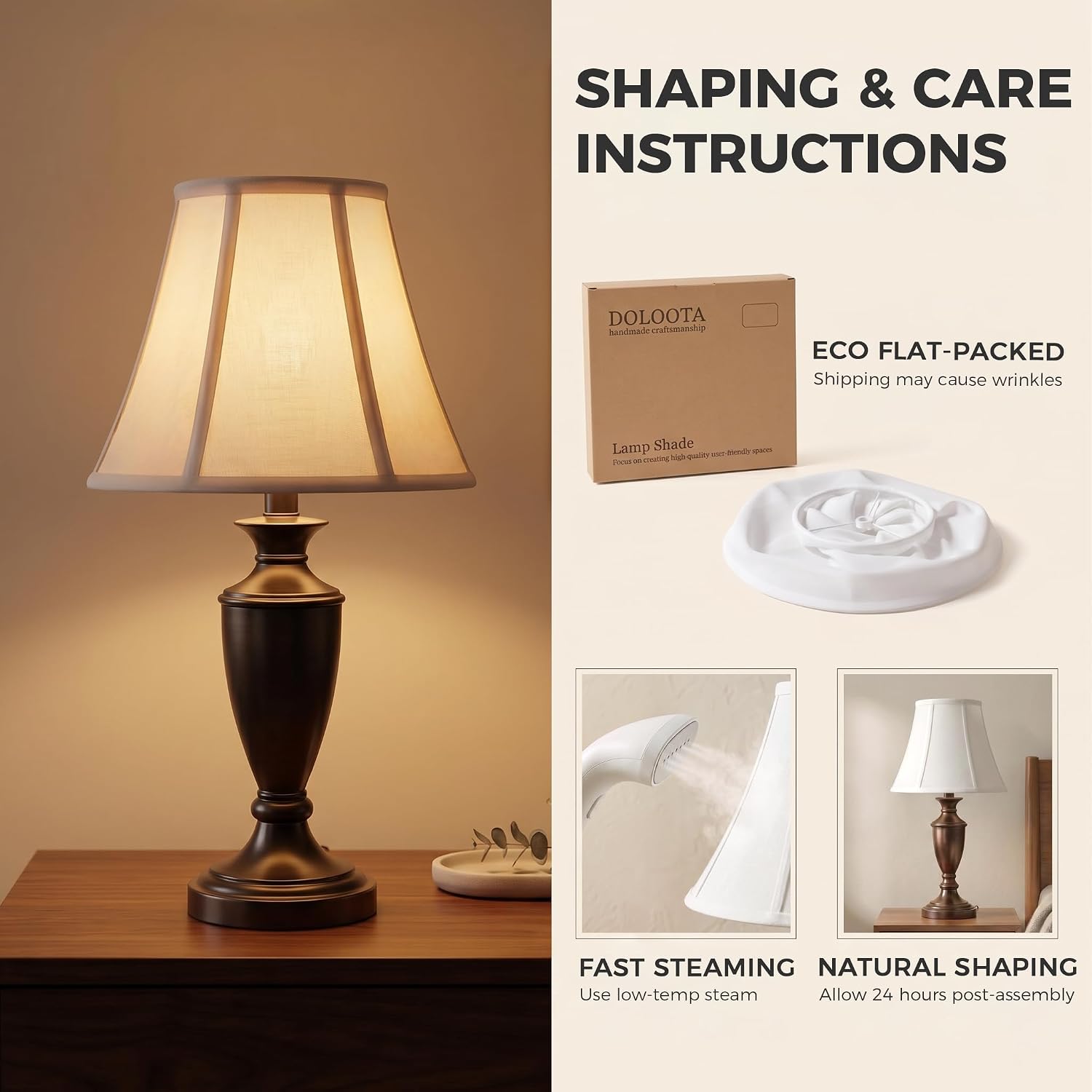 White Bell Lamp Shades Set Of 2, 6.7" X 13" X 10" Fabric Replacement Lampshades For Table Lamps, Spider Fitter Lamp Shades For Home Decoration In Living Room, Bedroom, Easy Assembly Required