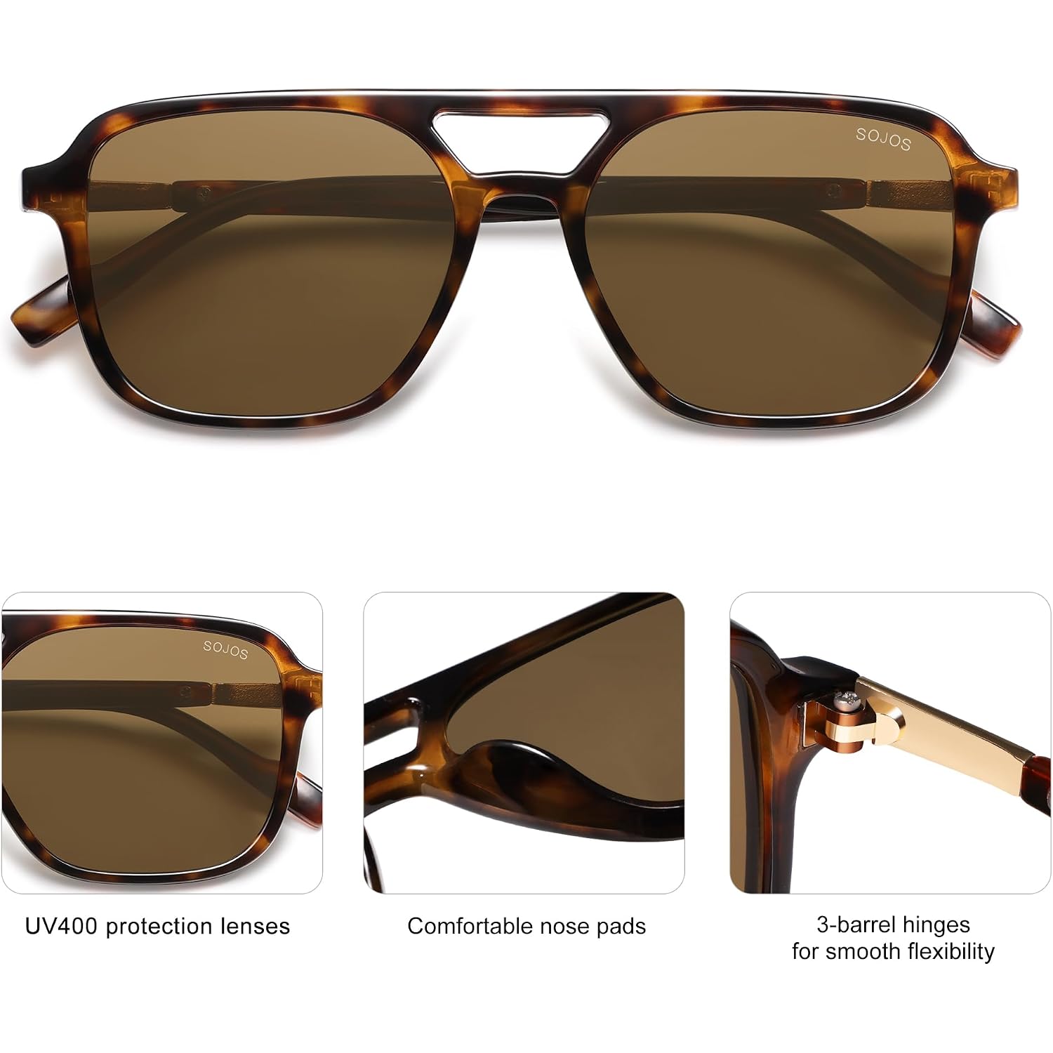 Sojos Retro Aviator Sunglasses For Women Men,Trendy Rectangle Womens Mens Shades Sun Glasses Sj2202