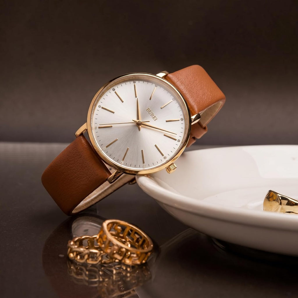 Burei Women Wrist Watches Large Face Fashion Minimalist Analog Leather Quartz Waterproof Watches For Women, Mothers Day Gifts For Mom