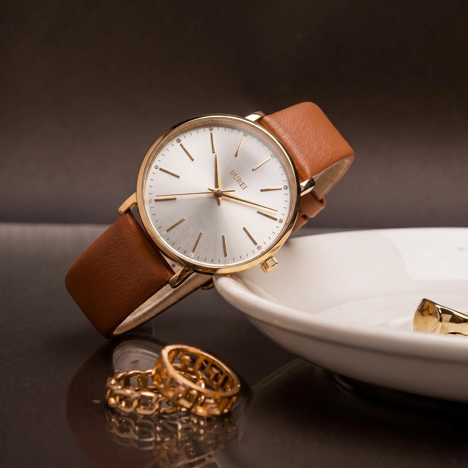 Burei Women Wrist Watches Large Face Fashion Minimalist Analog Leather Quartz Waterproof Watches For Women, Mothers Day Gifts For Mom
