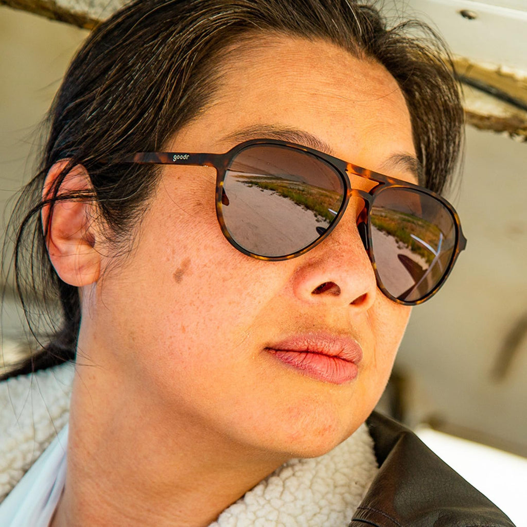 goodr Polarized Aviator Sunglasses, Large Sized (Mach G), UV400 Protection, No Slip, No Bounce Amelia Earhart Ghosted Me
