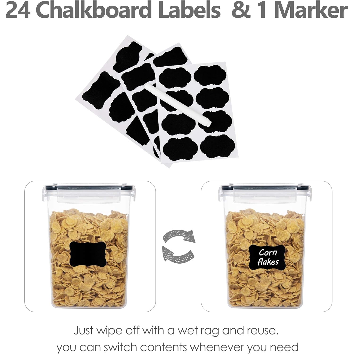 CHEFSTORY Airtight Food Storage Containers Set, 14 PCS Kitchen Storage Containers with Lids for Flour, Sugar and Cereal, Plastic Dry Food Canisters for Pantry Organization and Storage