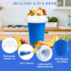 Slushie Cup, 2 Pack Slushy Maker Cup, Diy Magic Squeeze Cups For Juice Milk Yogurt Ice Cream Make, Frozen Cooling Cup With Lid & Straw Cool Stuff Things For Kids Friends Family (Blue+Pink)