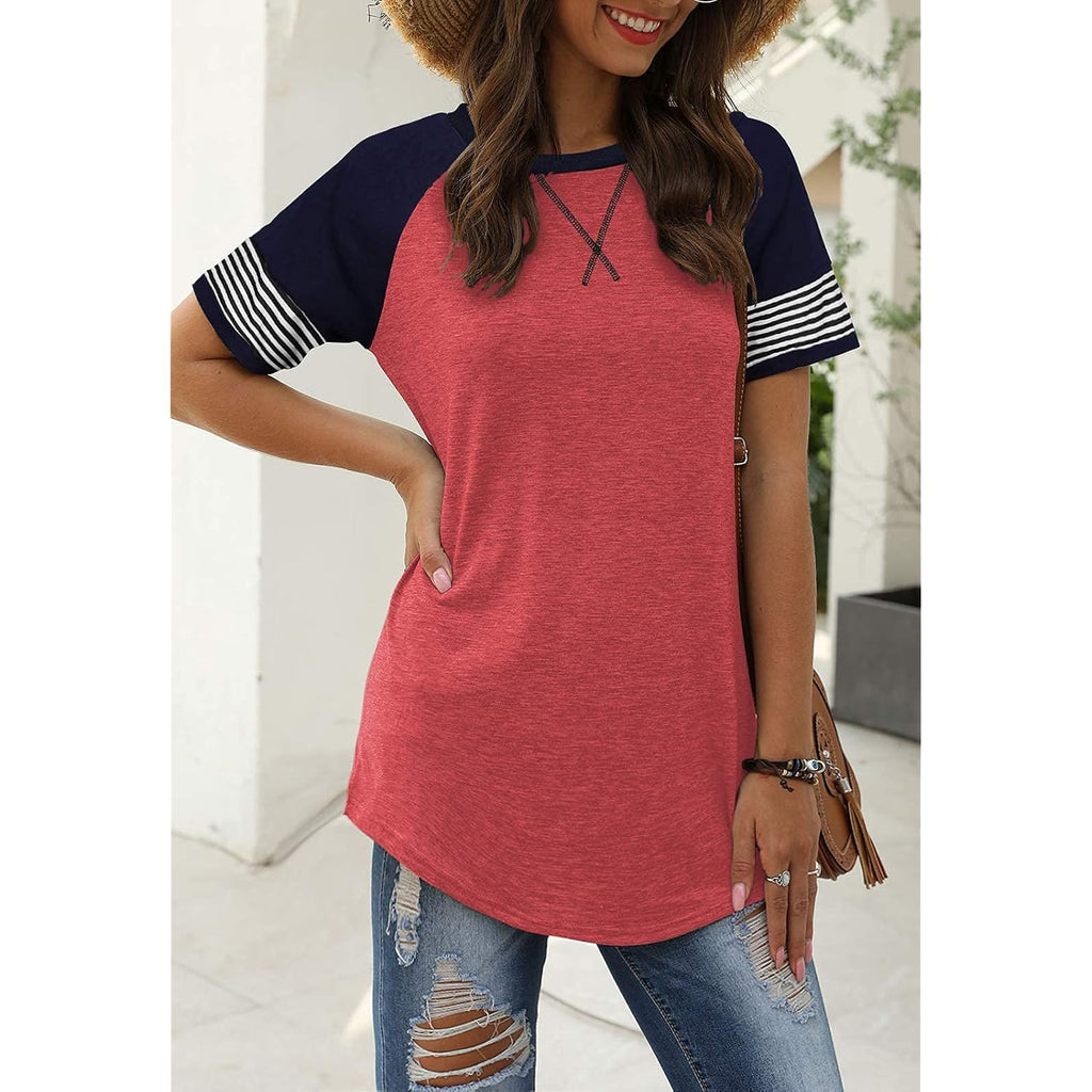 Adibosy Women Summer Casual Shirts: Short Sleeve Striped Tunic Tops - Womens Crew Neck Tee Tshirt Blouses