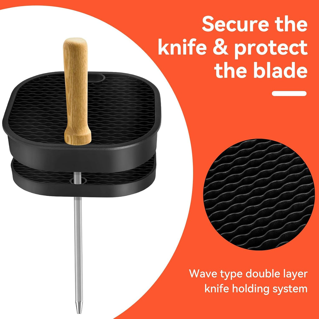 Fohil Knife Block Without Knives, Universal Knife Block, Detachable Knife Holder, Space Saver Knife Storage Holder With Scissors Slot, Sharpening Bar Slot, Kitchen Knife Holder Black