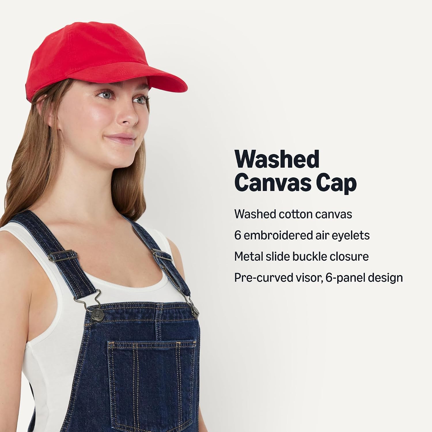 Amazon Essentials Women's Washed Cotton Canvas Baseball Cap with Adjustable Strap Red