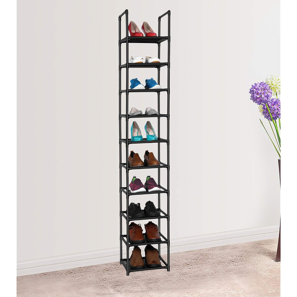 Fiducial Home 10 Tiers Vertical Shoe Rack 10 Pairs Skinny Shoe Shelf | Tall Narrow Space Saving For Entryway Closet, Easy To Assemble, 11"L X 11"W X 68.8"H