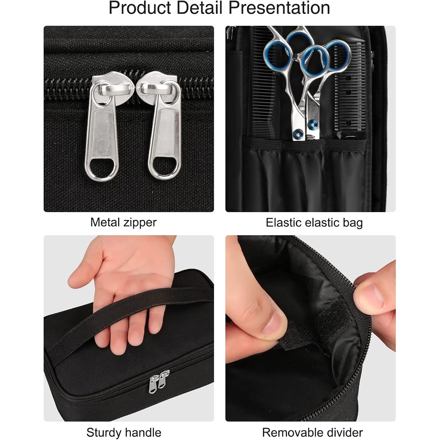 Barber Tool Bag, Hair Clipper Bag Hair Cutting Scissors Storage Bag Shaving Kits Haircut Accessories Organizer Bag Gift For Women (Black)