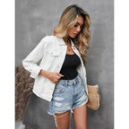 Grapent Women'S Basic Button Down Long Sleeve Stretchy Jean Trucker Denim Jacket