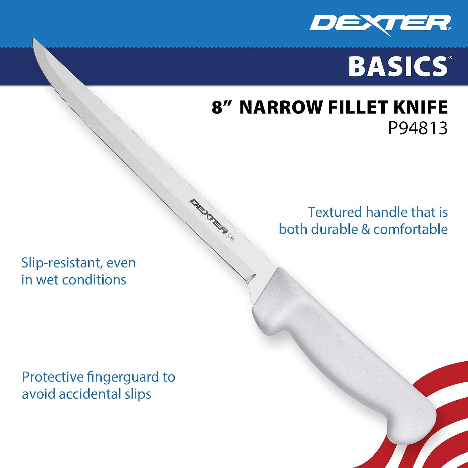 Dexter Basics 8" Flexible Fillet Knife | Stainless Steel Blade With Sharp, Smooth Edge | White, Slip-Resistant Handle