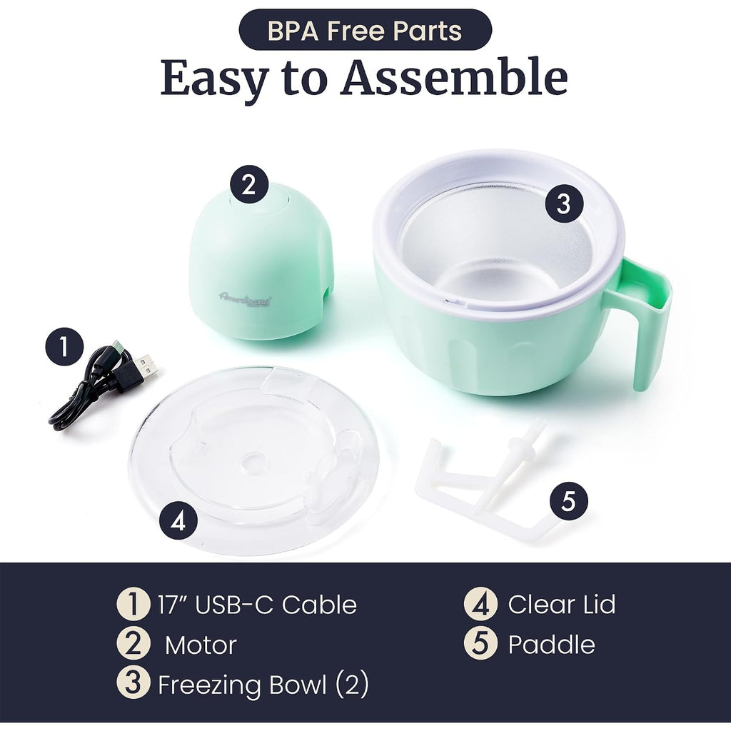 Americana Collection Elite Pint Perfect™ Eim1205M 1 Pint Ice Cream Maker Freezing Mug, Frozen Yogurt, Sorbet, Gelato Treat, Recipes, Mint