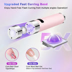 Linssy Mini UV Light for Nails with Auto Sensor & Gooseneck Stand,Portable Cordless Nail Lamp Flash Cure Lamp with LCD Display,Handheld UV Light for Gel Nails at Salon & Home Use (Pink)