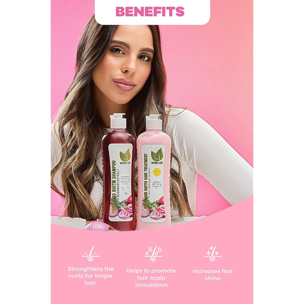 Natural Sant Onion & Rosemary Shampoo & Leave-In Treatment Set With Biotin | Sulfate, Paraben & Silicone Free, Supports Thicker & Fuller Hair, Women & Men, No Onion Smell, Two 16.9 Fl Oz Bottles
