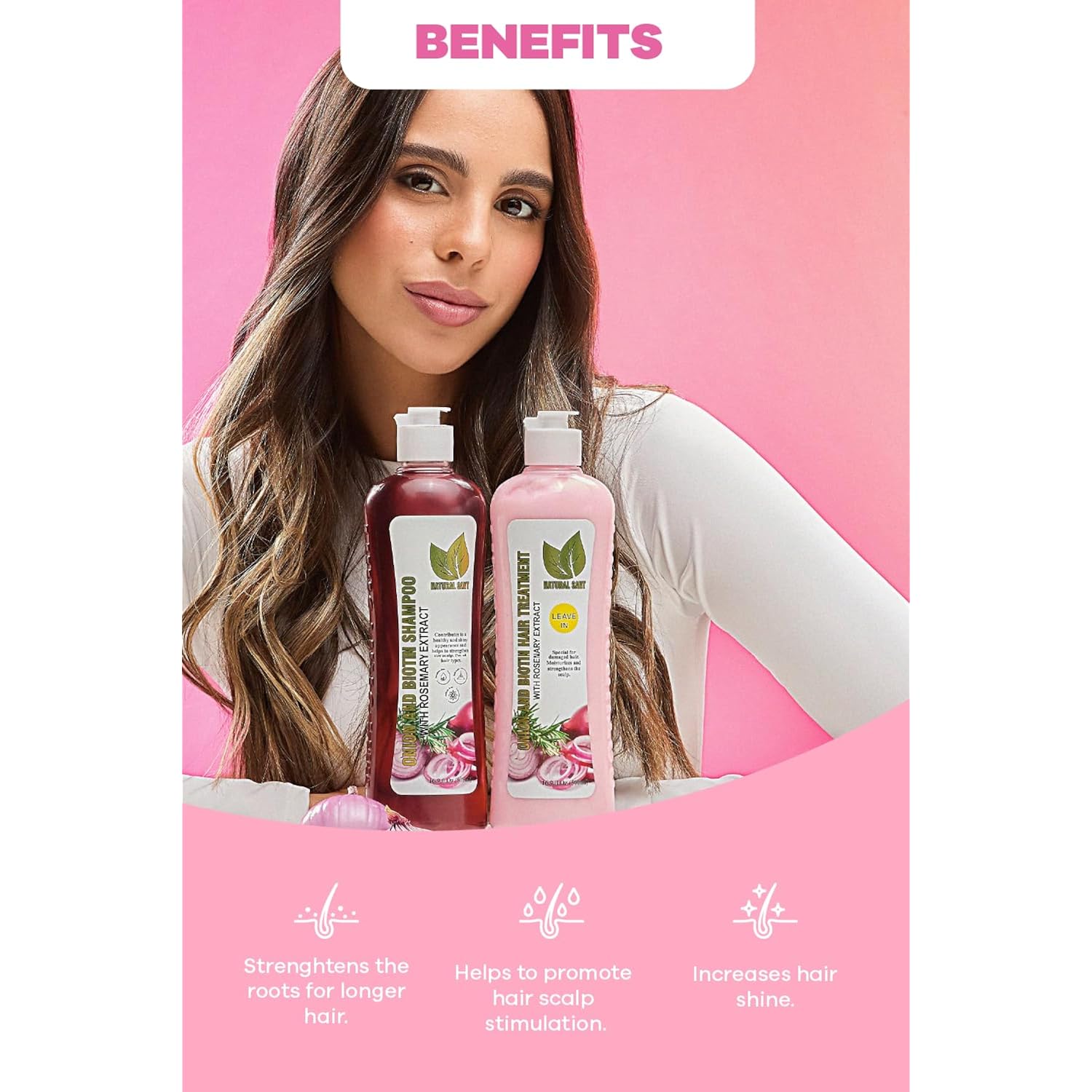 Natural Sant Onion & Rosemary Shampoo & Leave-In Treatment Set With Biotin | Sulfate, Paraben & Silicone Free, Supports Thicker & Fuller Hair, Women & Men, No Onion Smell, Two 16.9 Fl Oz Bottles
