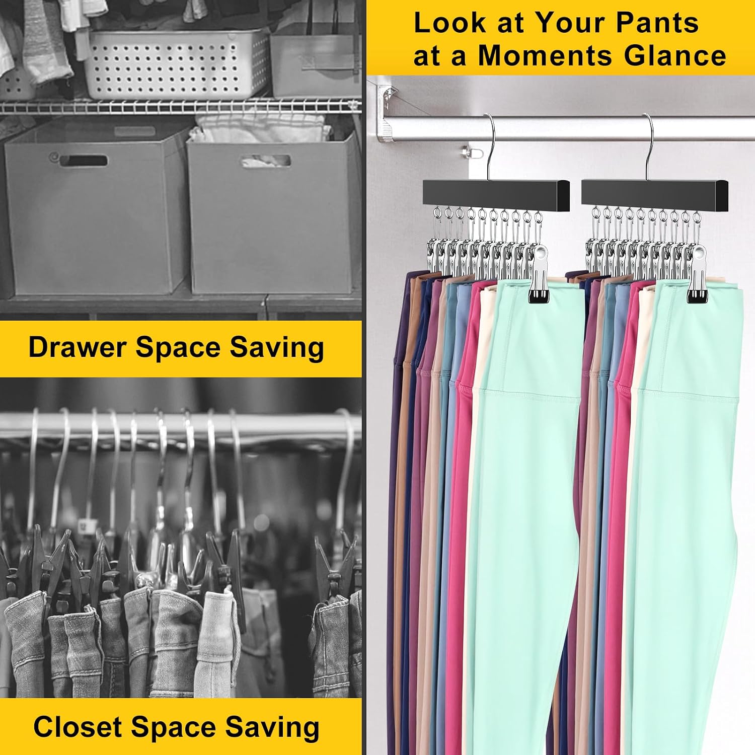 Legging Organizer For Closet, Pants Hangers With Clips Holds 20 Leggings, Jeans, Hats, Shorts, Socks, 360° Rotating Space Saving Hanging Lightweight Garment Hanger Storage 2Pcs
