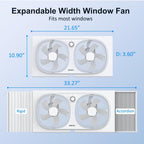 Shinic 3-Speeds Window Fan With 180°+90° Rotatable Fans, Manual Reversible, Vertical Window Fan With Rigid & Accordion Expanders, Width Adjustable (21.65" To 33.27"), Ideal For Home, Kitchen, Bedroom