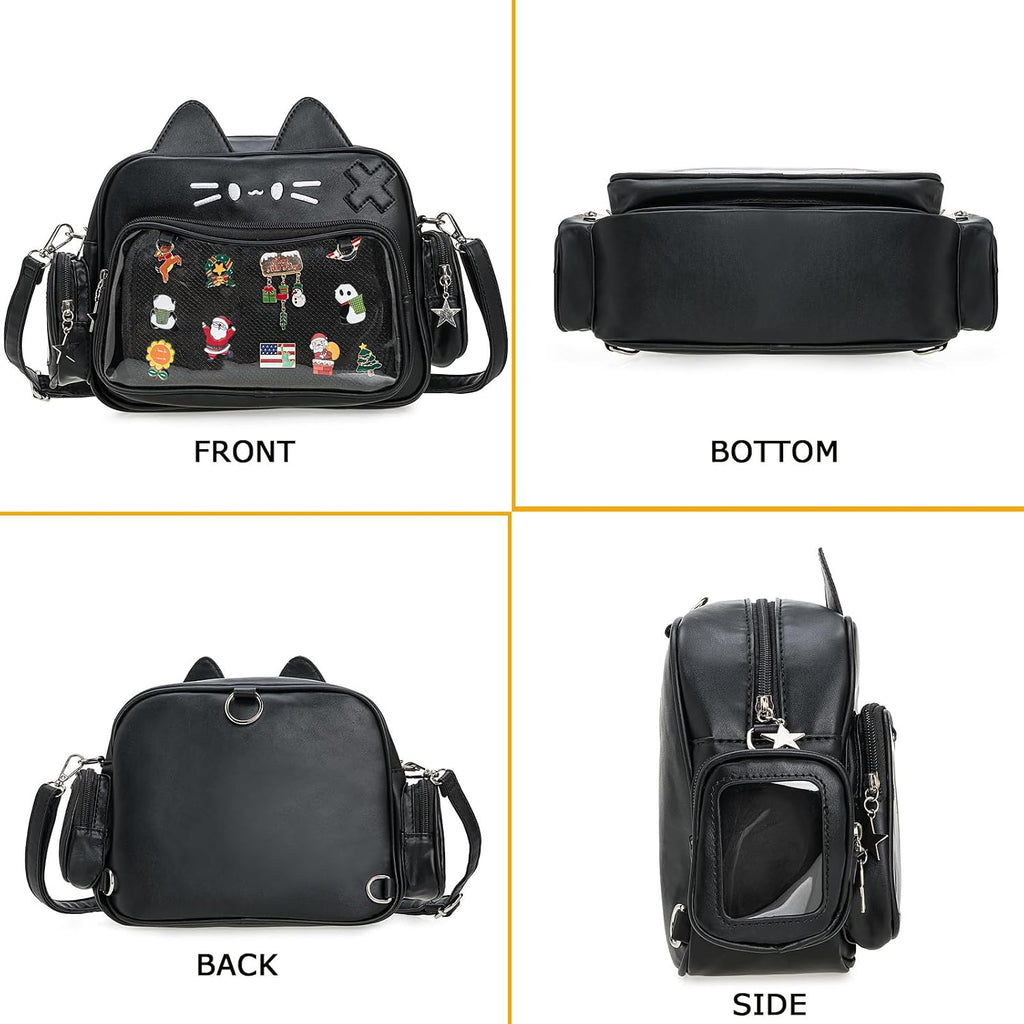 Kawaii Cat Ita Bag Crossbody Shoulder Backpack With Insert Pin Display | Protect Dolls & Enamel Pins, For Daily Trips And Kpop Concert Outings
