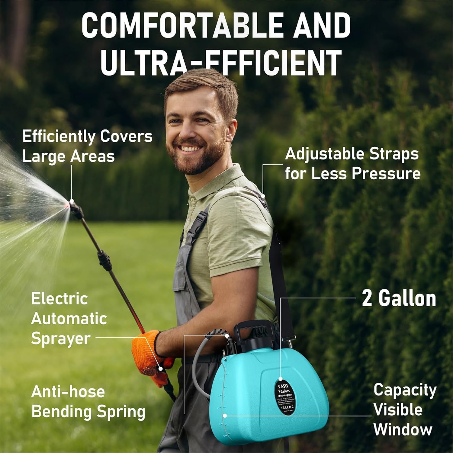 Battery Powered Sprayer 2 Gallon, Powerful Electric Weed Sprayer Pump | Garden Sprayer With Usb Rechargeable Handle, 5 Mist Nozzles, Retractable Wand, Adjustable Strap For Lawn, Yard