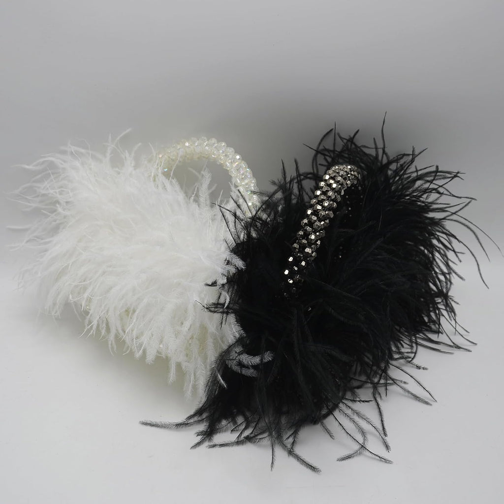 Miuco Real Natural Ostrich Feather Beaded Handbags For Women Handmade Evening Bags Clutch Purse