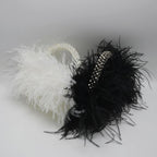 Miuco Real Natural Ostrich Feather Beaded Handbags For Women Handmade Evening Bags Clutch Purse