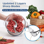La Reveuse Food Processor,Electric Food Chopper With 7-Cup (1.7L) Glass Bowl, 4 Bi-Level Blades For Chopping,Grinding,Mincing,Whisking,Meal Prep,300W,Blue