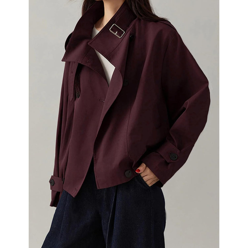 Megfie Jackets For Women Trendy Vintage Trench Coat Turtleneck Crop Jackets With Pockets