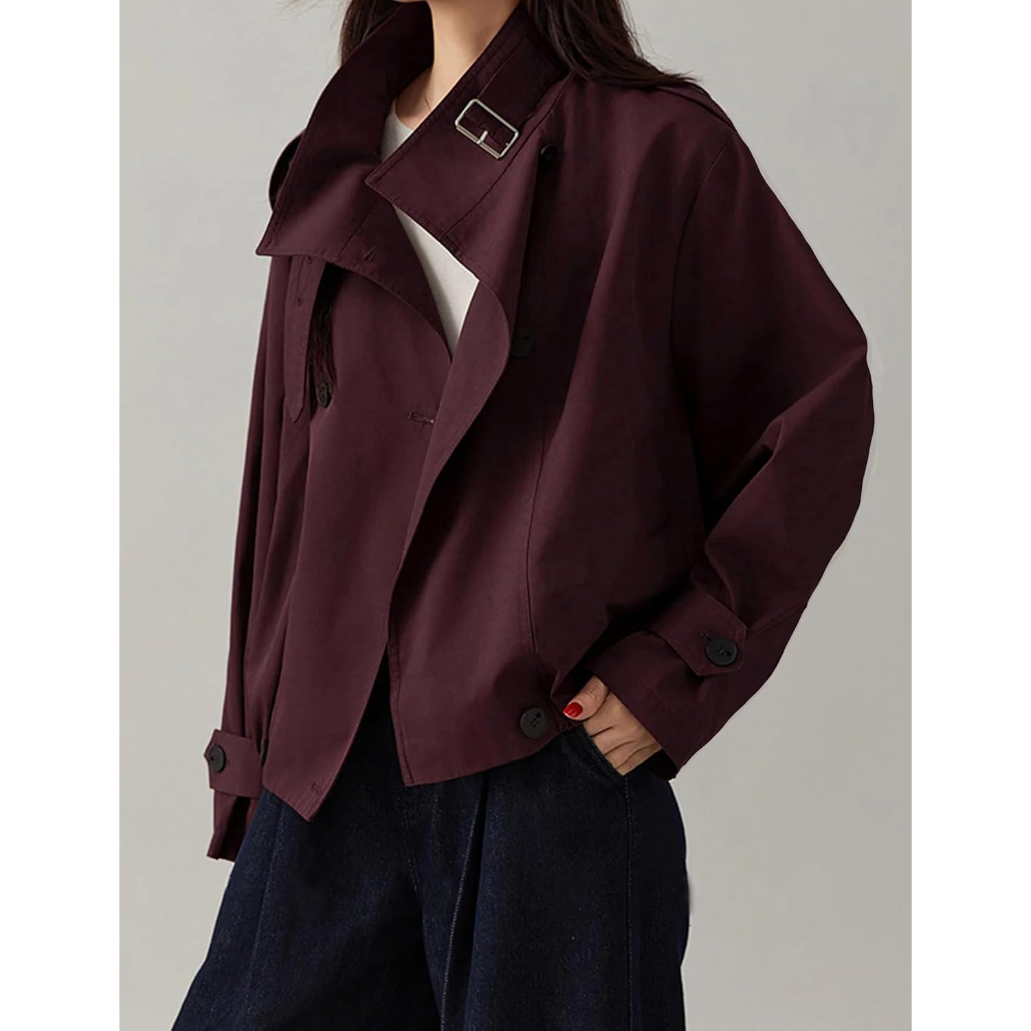Megfie Jackets For Women Trendy Vintage Trench Coat Turtleneck Crop Jackets With Pockets