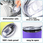 20oz Skinny Tumbler Replacement Lids 2 Pack,Spill Proof Splash Resistant Silicone Sliding Covers,Straw Friendly, BPA Free