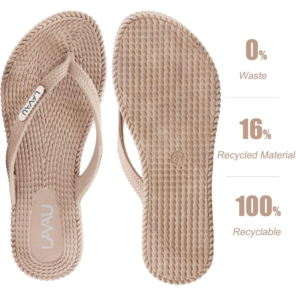 Lavau Flip Flops For Women, Waterproof Non Slip Thong Sandals For Shower Beach Pool, 100% Recyclable